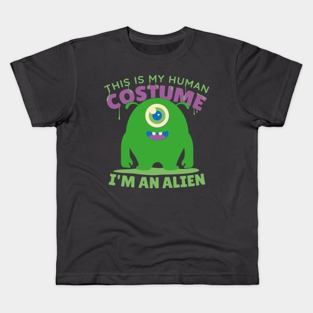 Alien in human costume Kids T-Shirt by Catfactory